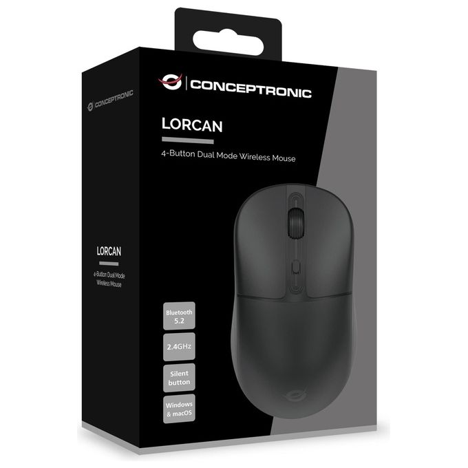 Conceptronic LORCAN04B Mouse Ufficio Ambidestro Rf Senza Fili  Bluetooth Ottico 1600 Dpi