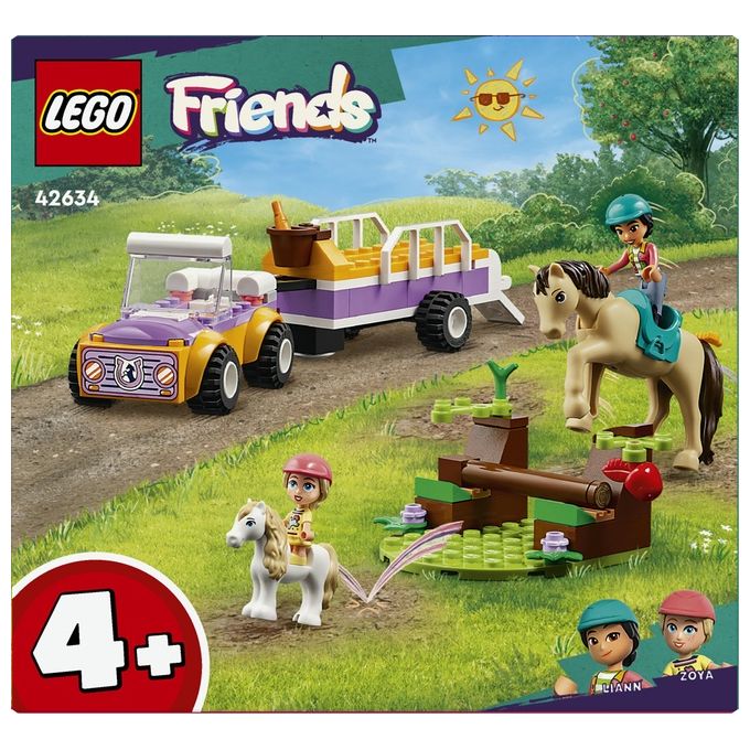 LEGO Friends 42634 Rimorchio con Cavallo e Pony, Giocattolo per la Cura degli Animali con 2 Mini Bamboline, Giochi Bambini 4+