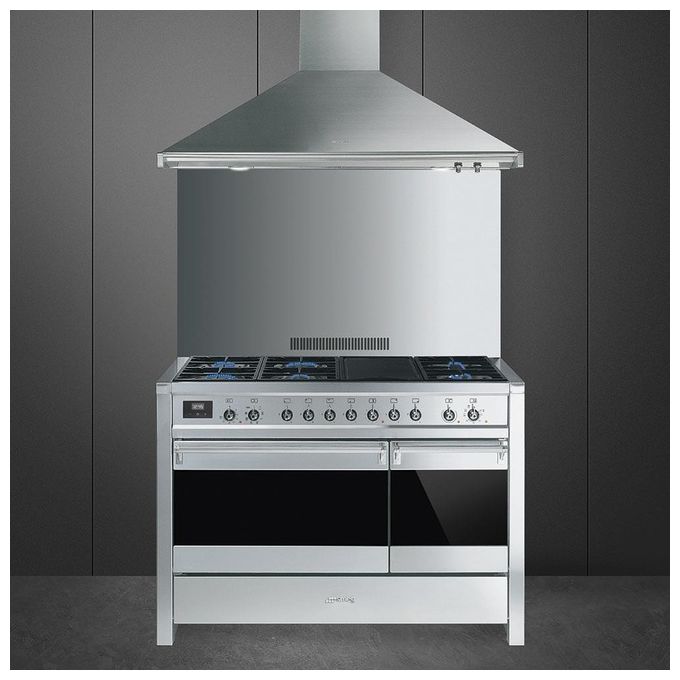 Smeg A3-81 Cucina a Gas con Forno Elettrico Multifunzione Termoventilato + Statico Estetica Classica 6 Fuochi Griglie in Ghisa Classe energetica A-B 120x60 cm Acciaio Inox