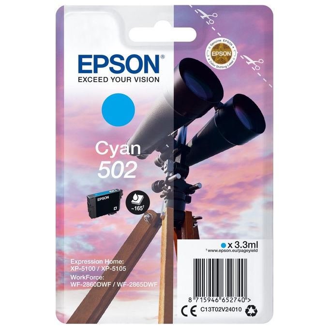 Epson 502 Serie Binocolo Cartuccia Originale Getto d'inchiostro Ciano