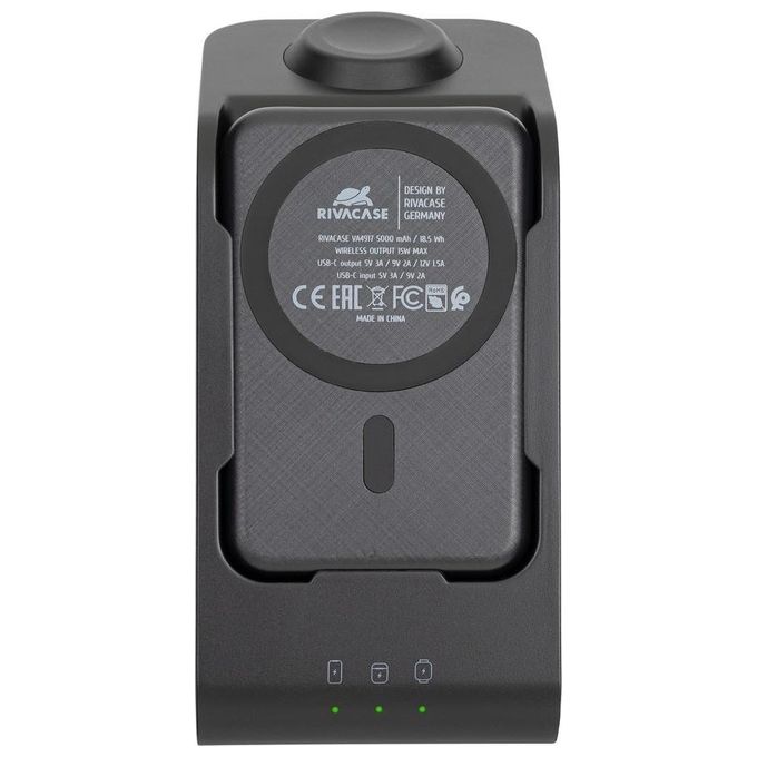 Rivacase VA4917 Caricabatterie Wireless Qi 15W con Batteria Esterna con Funzione di Ricarica Rapida Qc-Pd 5000 Mah