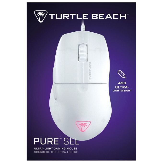 Turtle Beach Pure SEL mouse da gioco biancoTurtle Beach Pure SEL - Mouse da gioco RGB ergonomico ultraleggero sensore ottico a 8K DPI sistema di pretensionamento illuminazione RGB - Bianco