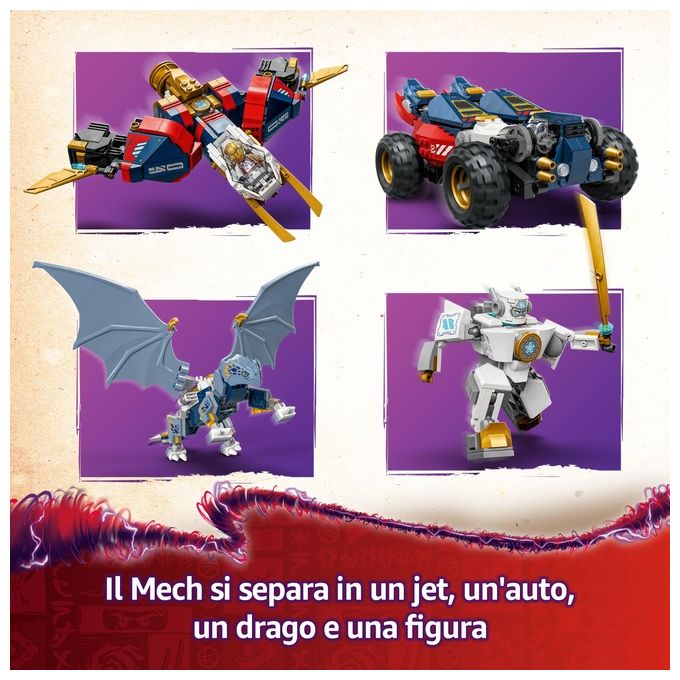 LEGO 71834 NINJAGO Mech Ultra Combinatore di Zane Set da Costruzione 4 in 1 con 6 Minifigure e 1187 Pezzi colore Multicolore