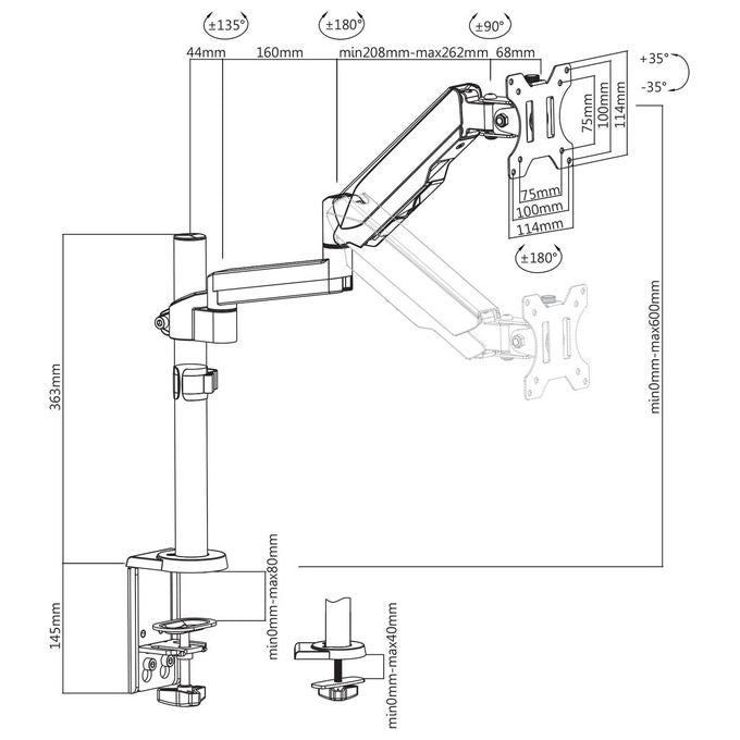 V7 DM1TA-1E Staffa Monitor con Regolazione a Sfioramento 1 Display da 17'' a 32