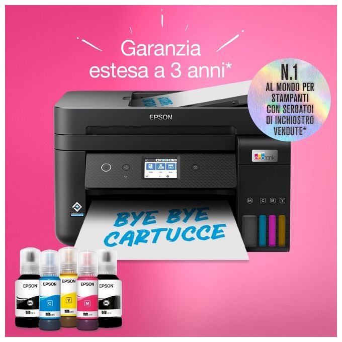 [ComeNuovo] Epson EcoTank ET-4800 stampante A4 (stampa, copia, scansione, fax) ADF, display LCD 3.7cm, USB, Wi-Fi, Wi-Fi Direct, Ethernet, Epson Smart Panel, AirPrint, serbatoi flaconi alta capacita', Nero