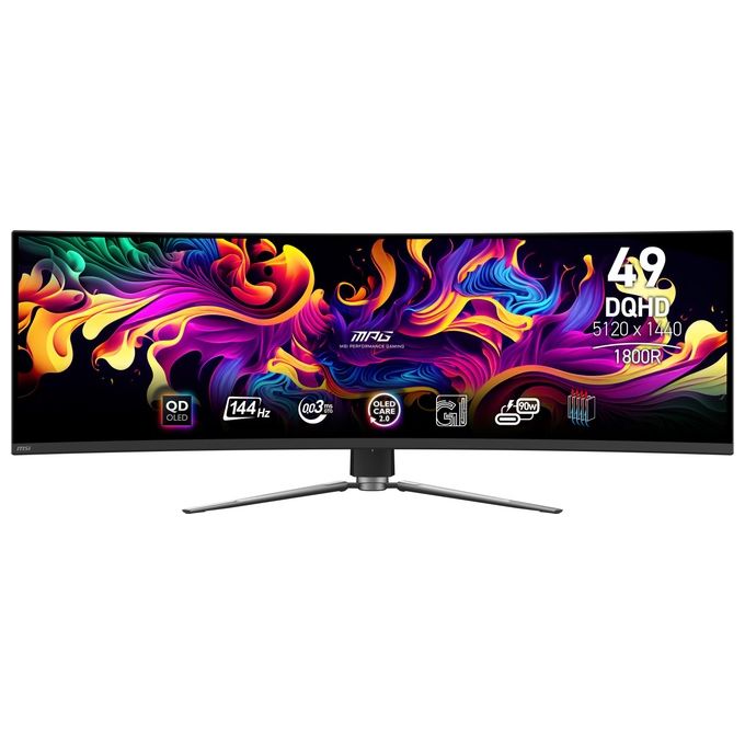 MSI MPG 491CQP QD-OLED Monitor Gaming Curvo 49'' OLED Quantum Dot DQHD (5120x1440) 144Hz - 003ms 99% DCI-P3 ΔE≤2 DisplayHDR True Black 400 KVM RGB DP 1.4a HDMI 2.1 USB Type-C