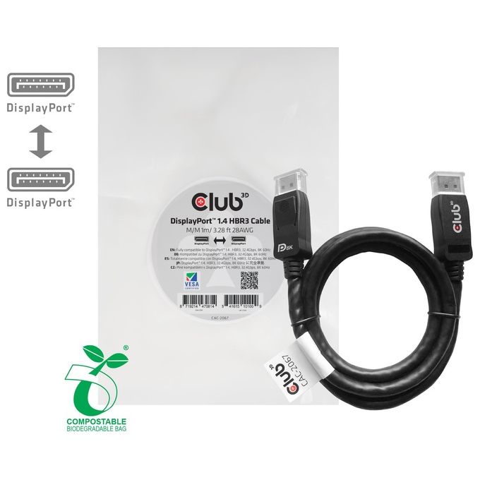 Club3d cavo Displayport 1.4 to Displayport 1.4 hbr3 m-m 1mt