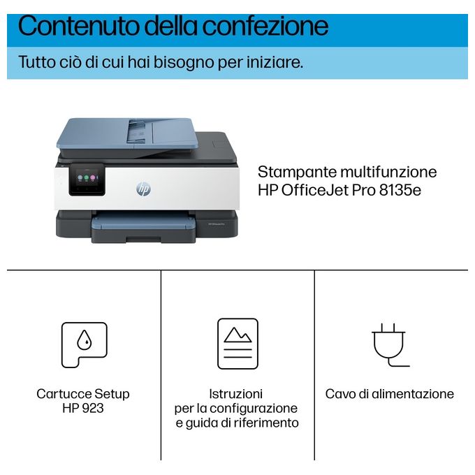HP OfficeJet Pro 8135e 40Q47B, Stampante Multifunzione a Getto d'Inchiostro A4 a Colori, Fronte e Retro Automatico, 20 ppm, Wi-Fi, HP Smart, 3 Mesi di Inchiostro Instant Ink Inclusi con HP+, Grigia