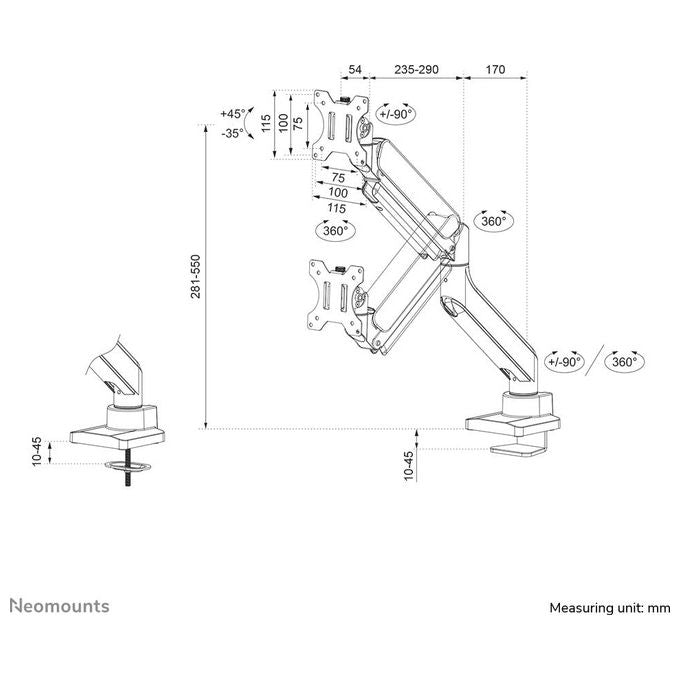 Neomounts by Newstar DS70-450BL1 Supporto da Tavolo Full Motion per Schermi 17-42'' Nero