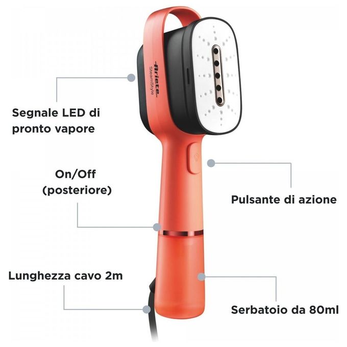 Ariete 4301 Stiratore Verticale 1200w 20g min Serbatoio 80ml Arancio