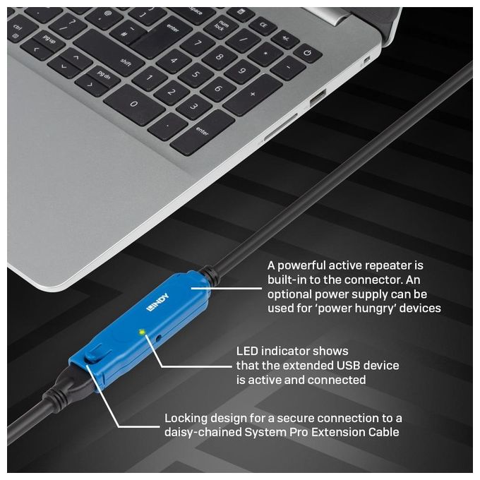 Lindy Prolunga Attiva Usb 3.0 10mt Nero