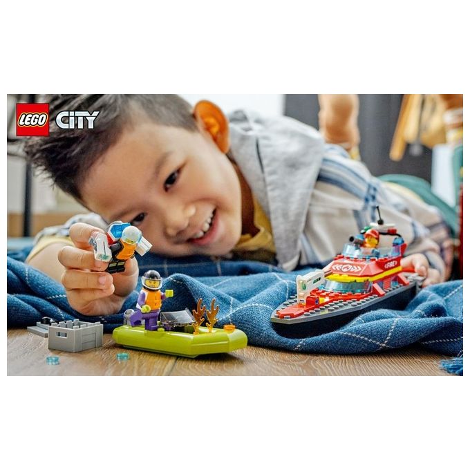 LEGO City Fire 60373 Barca di Soccorso Antincendio dei Vigili del Fuoco, Nave Giocattolo, Gommone e Minifigure, Idee Regalo