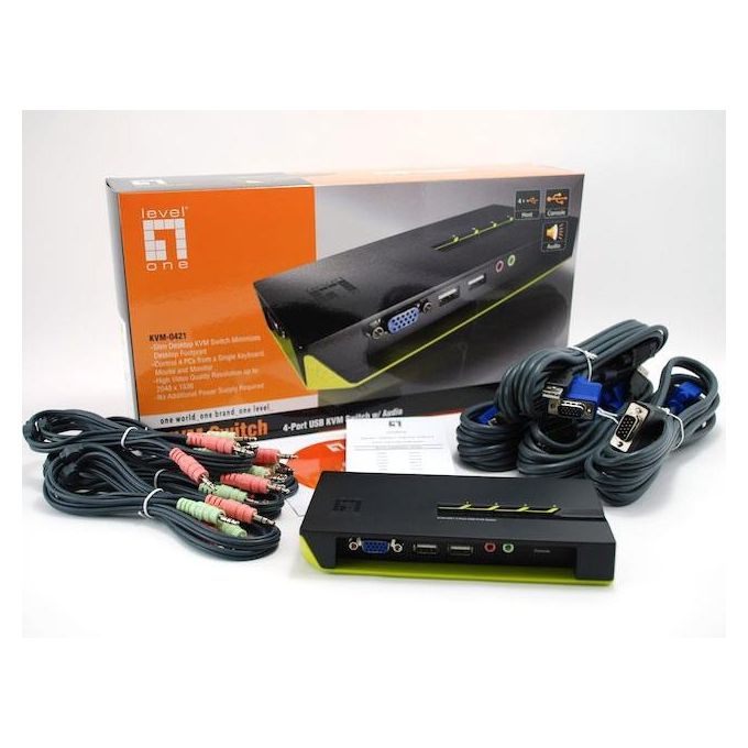 LevelOne KVM-0421 Switch per Keyboard-Video-Mouse Nero-Verde