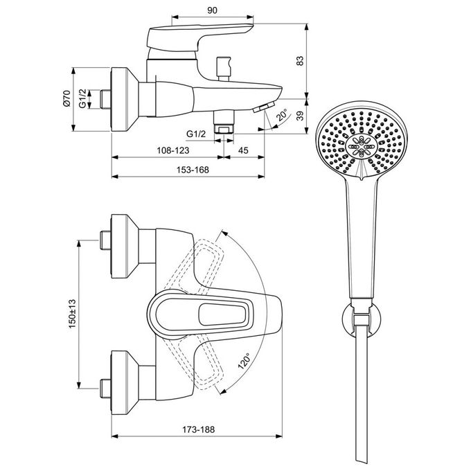 Ideal Standard Ceramix Blu Miscelatore Vasca Esterno Con Dotazione Cromo