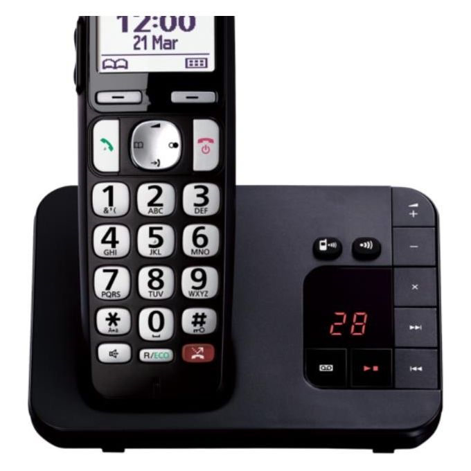 Panasonic KX-TGE260 Cordless Dect-Gap Display 1.8'' Rubrica Vivavoce Segreteria Tasti Grandi Senior Nero