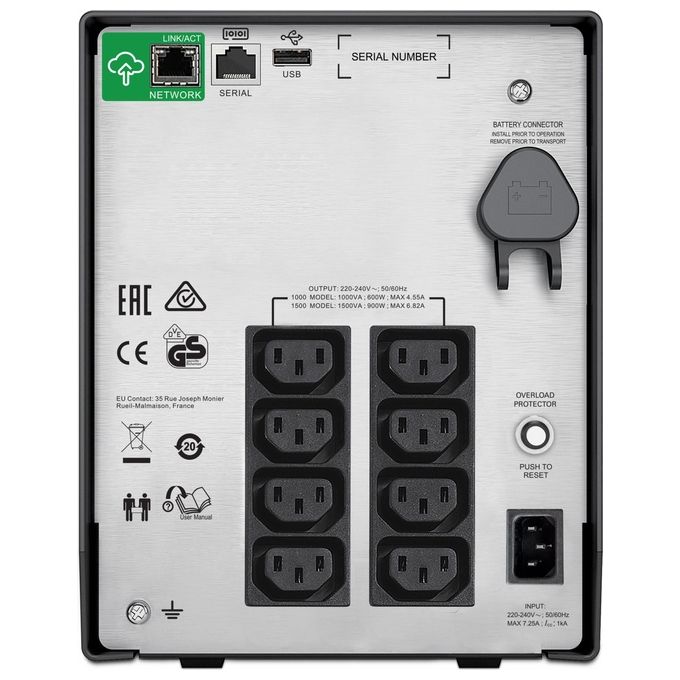 APC Smart-UPS C 1500VA LCD Ups 230V c.a. V 900W 1500 VA Usb Connettori di Uscita 8 Nero con APC SmartConnect