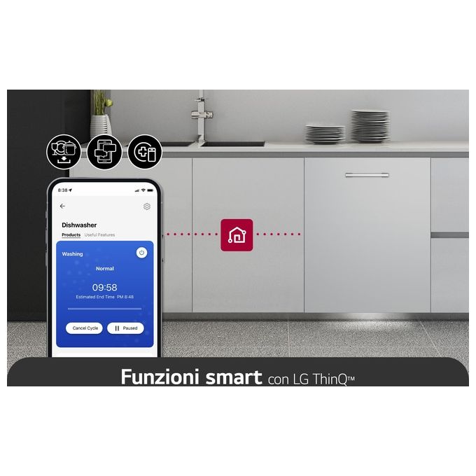 LG QuadWash DB365TXS Lavastoviglie a Scomparsa Totale Classe Energetica B 14 Coperti Vapore Wi-Fi