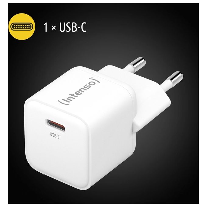 Intenso Power Adapter W30C GaN Alimentatore USB-C da 30 Watt e Tecnologia GaN Bianco
