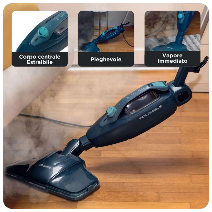 Ariete Steam Mop Foldable Pulitore a Vapore Verticale 0.35 Litri 1500W blu