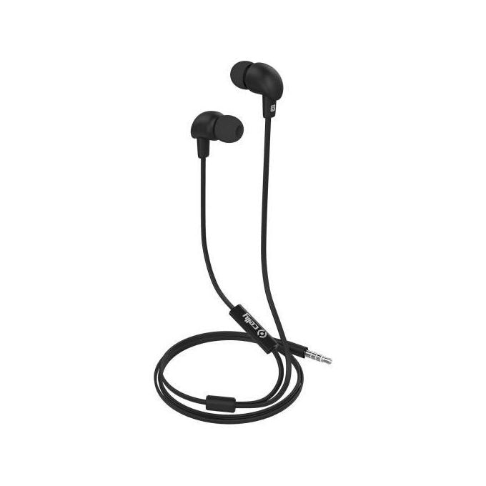 Celly Auricolare Stereo Cablato 3,5mm Flat Cable Nero