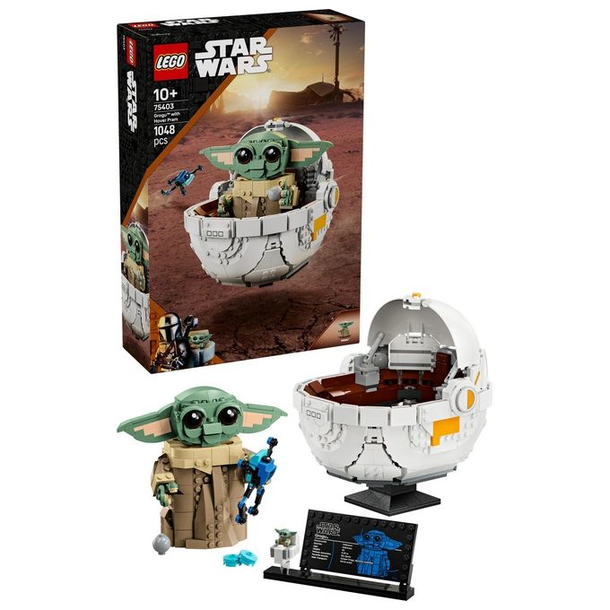 LEGO 75403 Star Wars Grogu con Carrozzina Hover 1048 pezzi con minifigure e accessori colore Nero