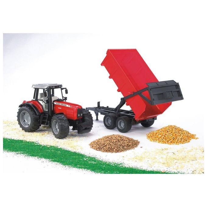 Bruder Trattore Massey Ferguson 7480 con Rimorchio Ribaltabile