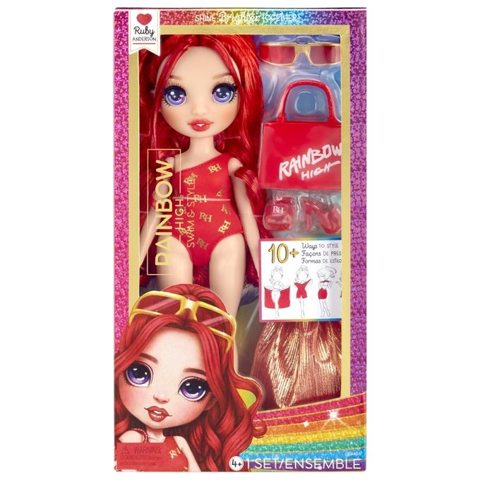 MGA Bambola Rainbow High Swim e Style Fashion Doll Ruby Red