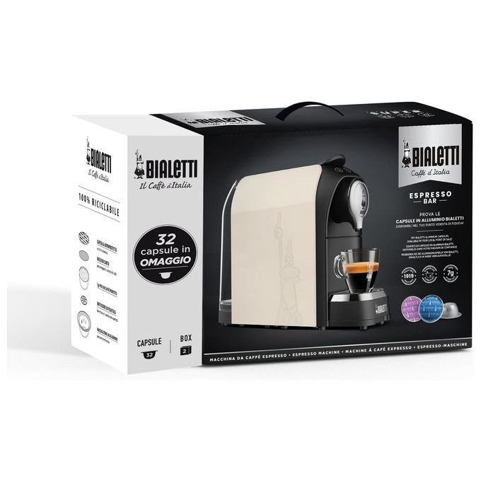 Bialetti Elettrico Macchina Caffe' Espresso Per Capsule In Alluminio Incluse 32 Capsule 1200W Bianco