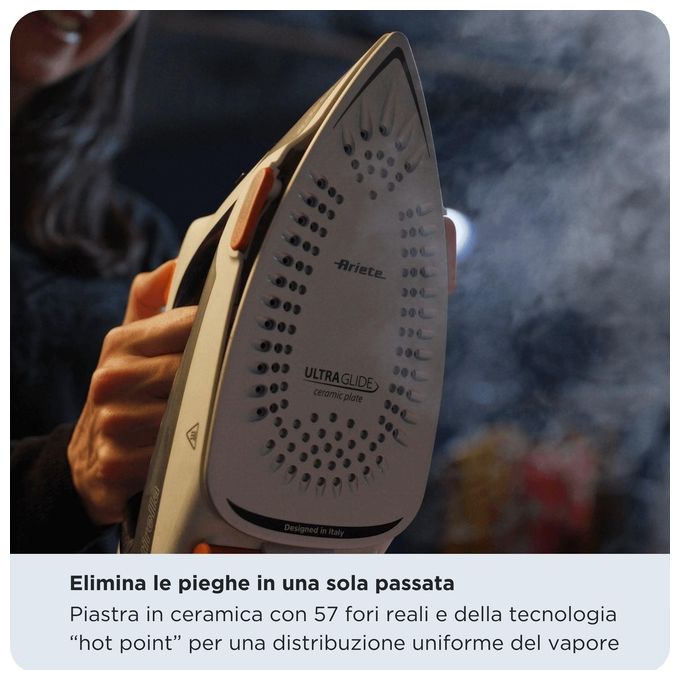 Ariete 6190 Step Up Ferro da stiro a vapore Smart Temp 2400W Piastra Ceramica 57 fori Vapore 30g-min colore Grigio Nero