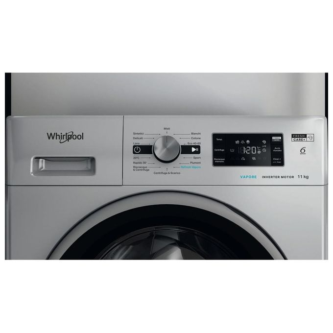 Whirlpool FFB 116 SILVER IT 6° Senso Lavatrice Carica Frontale 11 Kg 1400 rpm Classe A FreshCare+ Inverter (85x59.5x60.5 cm) colore Argento