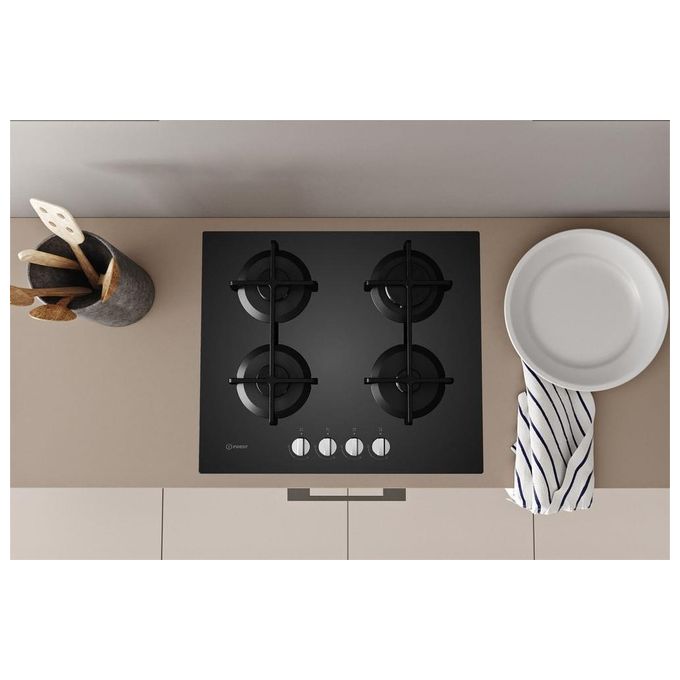 Indesit ING 61T-BK Piano Cottura a Gas 4 Zone Griglie	in Ghisa 59 cm Nero