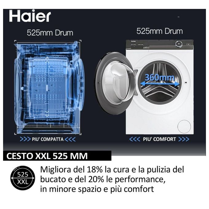 Haier HW80-BP14929A-S Lavatrice Frontale 8 Kg 1400 rpm Classe A Motore Inverter 15 Programmi (85x60x55 cm) colore Bianco