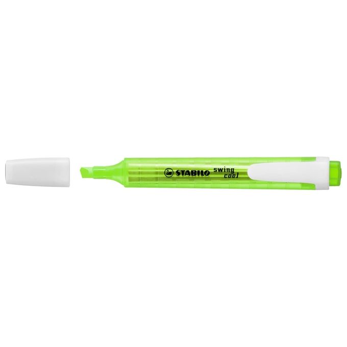 STABILO Swing Cool 275-33 – Evidenziatore fluorescente verde, punta bisellata 1–4 mm, formato tascabile con clip, confezione da 10 pezzi