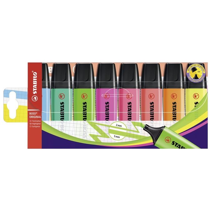Evidenziatore - STABILO BOSS ORIGINAL - Astuccio da 8 - Colori assortiti