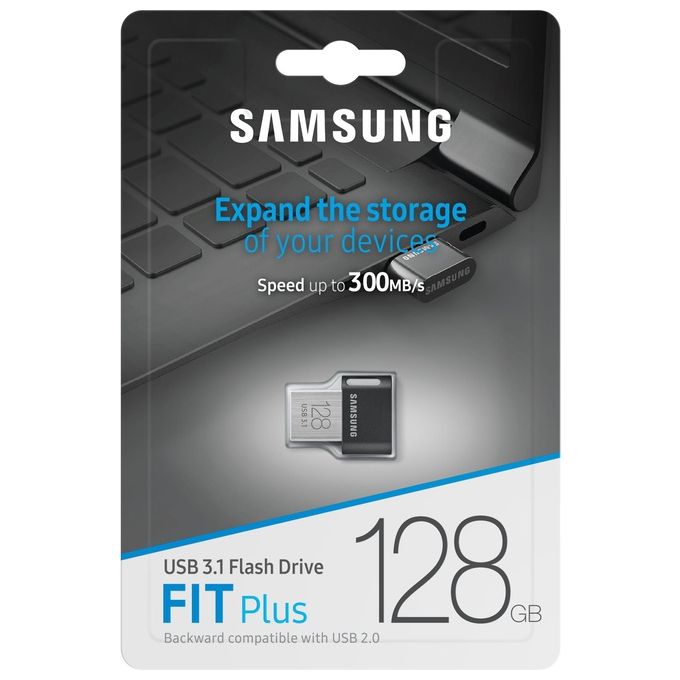 Samsung MUF-128AB-APC Flash Drive FIT Plus 128 GB USB tipo A 3.2 Gen 1 Velocita' lettura 400 MB-s colore Grigio Argento
