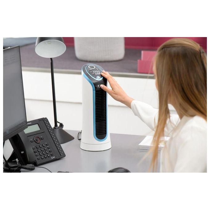 Rowenta VU6210 Eole Compact Ventilatore a Torre 30W 3 Velocita' 14cm Nero e Blu per un Rinfresco Efficace e Silenzioso