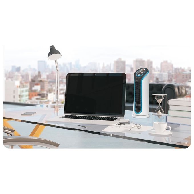 Rowenta VU6210 Eole Compact Ventilatore a Torre 30W 3 Velocita' 14cm Nero e Blu per un Rinfresco Efficace e Silenzioso