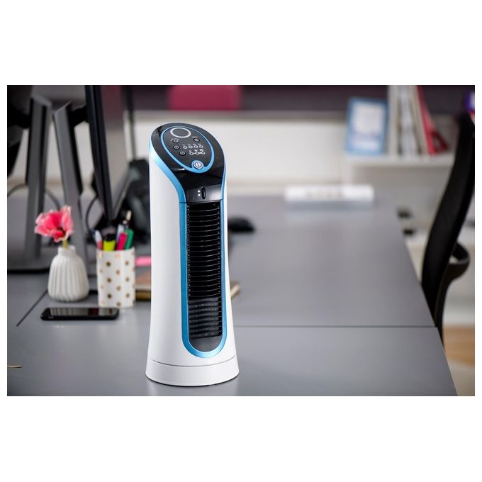 Rowenta VU6210 Eole Compact Ventilatore a Torre 30W 3 Velocita' 14cm Nero e Blu per un Rinfresco Efficace e Silenzioso