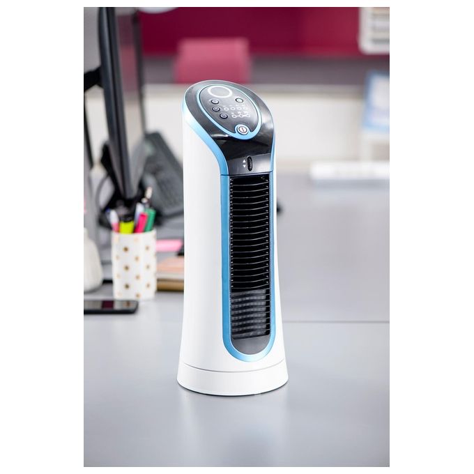 Rowenta VU6210 Eole Compact Ventilatore a Torre 30W 3 Velocita' 14cm Nero e Blu per un Rinfresco Efficace e Silenzioso