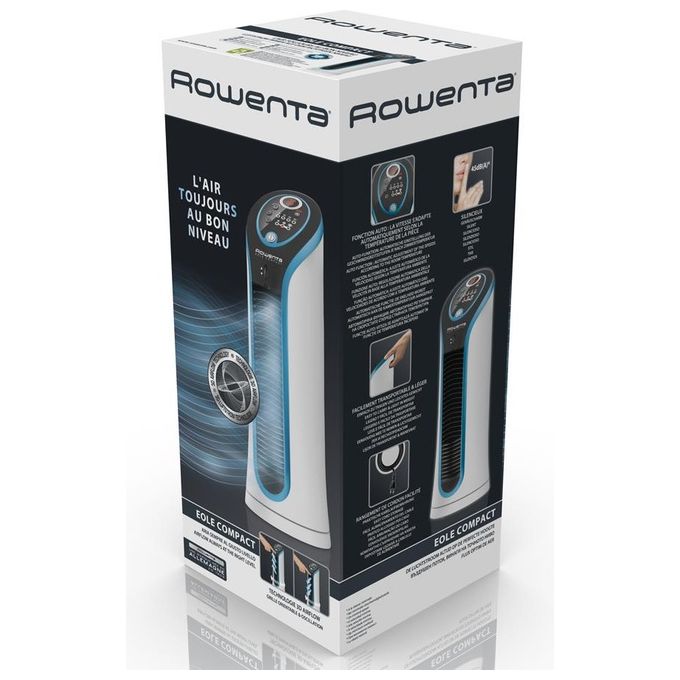 Rowenta VU6210 Eole Compact Ventilatore a Torre 30W 3 Velocita' 14cm Nero e Blu per un Rinfresco Efficace e Silenzioso