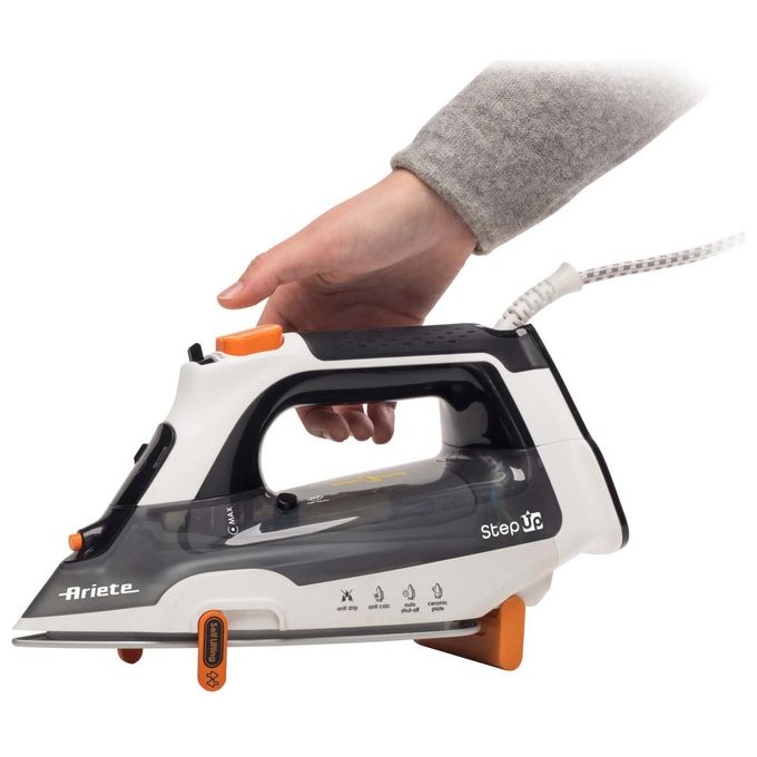 Ariete 6190 Step Up Ferro da stiro a vapore Smart Temp 2400W Piastra Ceramica 57 fori Vapore 30g-min colore Grigio Nero