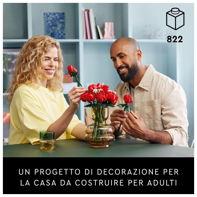 LEGO Icons 10328 Bouquet di Rose, Set Fiori Finti per Adulti, Decorazione Casa, Idea Regalo per Lei o Lui, Collezione Botanica