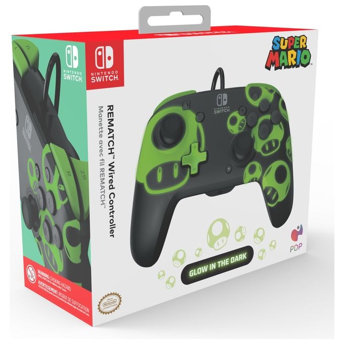Pdp 1-Up Glow In The Dark Rematch Nero-Verde Usb Gamepad per Nintendo Switch-Nintendo Switch Oled