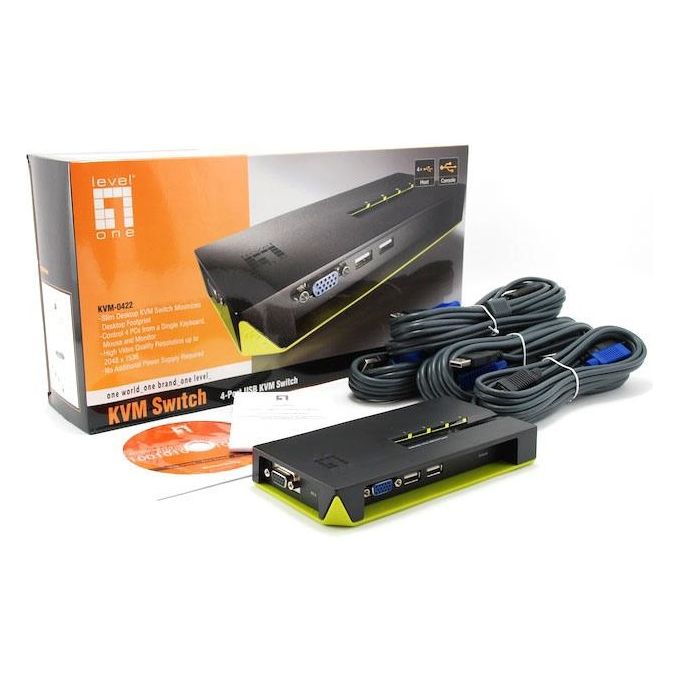 LevelOne KVM-0422 Switch per Keyboard-Video-Mouse Nero-Verde