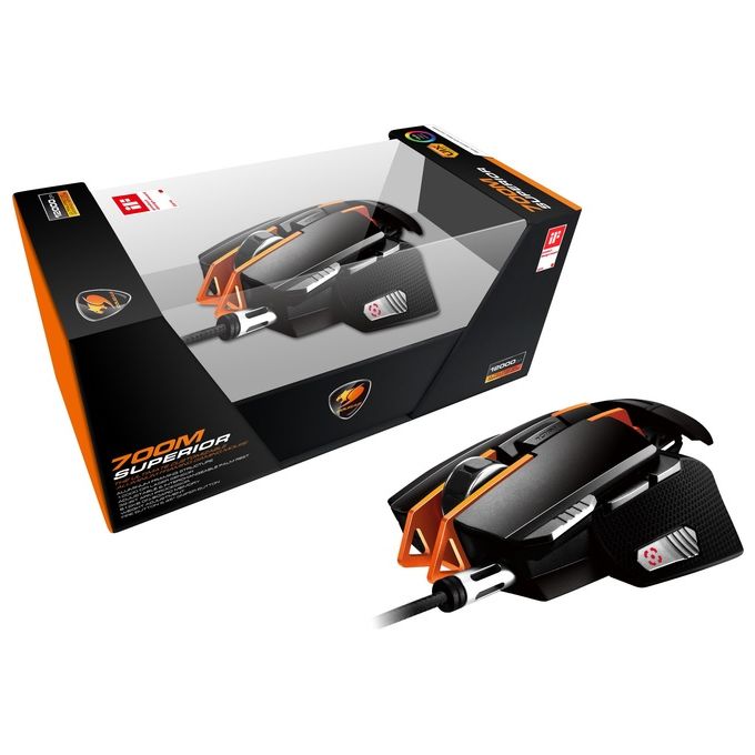Cougar Mouse da Gioco Laser 700M Superior Ambidestro 8200 Dpi 1000 Hz Ottico Sensor Avago Adns-9800 USB Led Interruttori Omron Nero