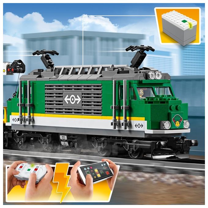 LEGO City Treno Merci, Giocattolo Telecomandato con Locomotore Motorizzato con Bluetooth RC a 10 Velocita', 3 Carrozze, Binari, Minifigure e Accessori
