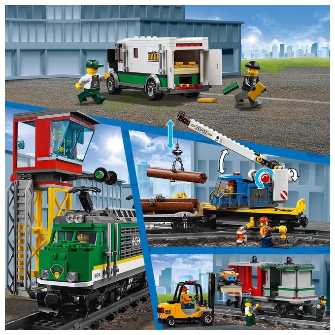 LEGO City Treno Merci, Giocattolo Telecomandato con Locomotore Motorizzato con Bluetooth RC a 10 Velocita', 3 Carrozze, Binari, Minifigure e Accessori
