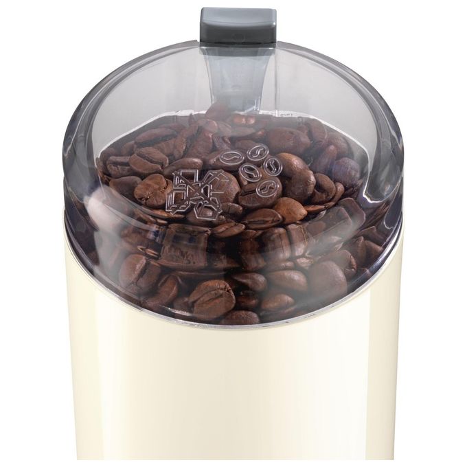 Bosch TSM6A017C - Macinacaffe' a lame, capacita' 75 g, potenza 180 W, corpo compatto in plastica color crema, lama in acciaio inox e sicurezza con blocco coperchio