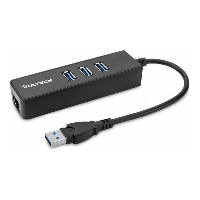 Vultech Hub 3 Porte Usb 3.0 5 Gbps e Porta Rj45