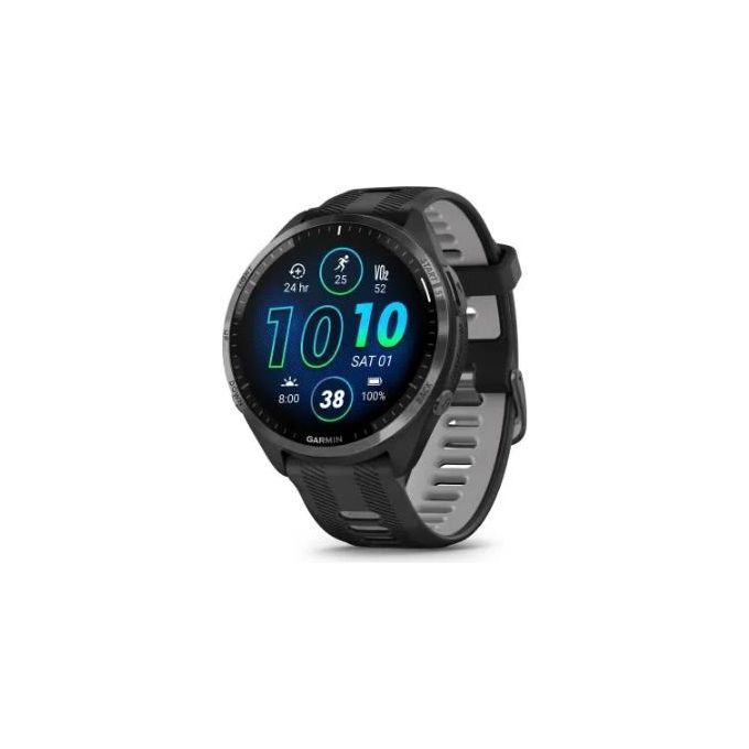 Garmin Forerunner 965 1.4'' Amoled GPS Sport Salute Notifiche Lunetta in titanio DLC grigio carbonio con cassa nera e cinturino in silicone nero-grigio polvere